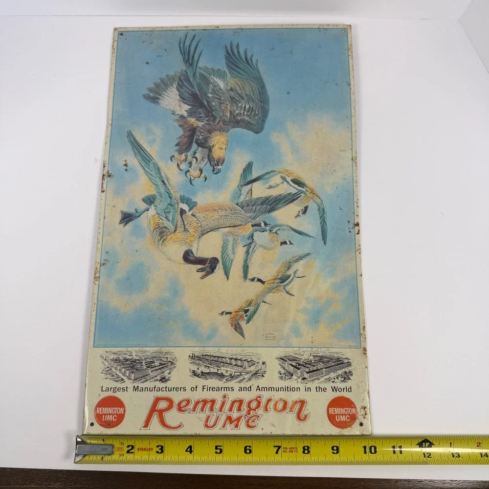 Vintage 1991 Remington UMC Metal Tin Sign Eagle Geese Lynn Bogue Hunt 16x9.5